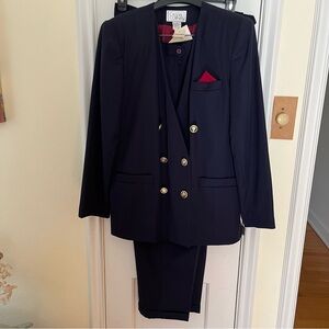 Vintage Casual Corner 3pc Suit Skirt Pants Nautical Navy Blue 10/12